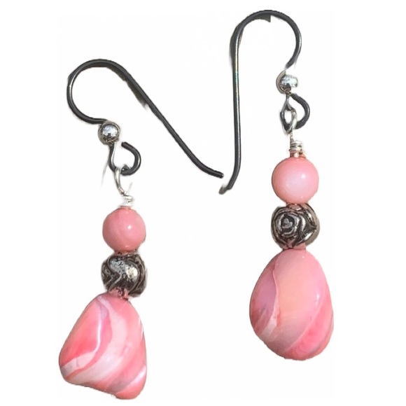 Jewel Design by Grace Jewelry - Pink/Salmon Coral Earrings. Sterling Silver